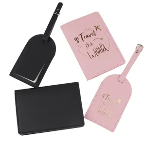 PU leather travel passport holder and luggage tag set, 4-piece luggage accessories for trip.