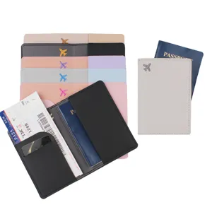 Etui de passeport en cuir PU organisateur de voyage multicolore avec broderie d avion