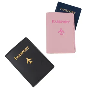 PU Leather Passport Cover Holder Travel Wallet Card Organizer Set with Airplane Embroidery