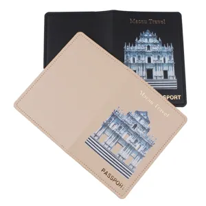 PU Leder Reisepasshülle Reißverschluss Brieftasche mit Macau Wahrzeichen Design, Kartenfächer.