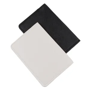 PU leather passport holder travel document organizer black and white minimalist card case detail