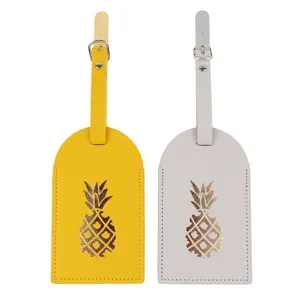 Set di etichette per bagagli in pelle PU con motivo ananas dorato, porta nome da viaggio.
