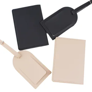 PU leather travel passport holder and luggage tag set detail, minimalist design business style