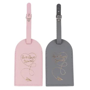 Leder Kofferanhänger Set, süße Reise ID Namensschilder mit Goldfolien-Design und Riemen.