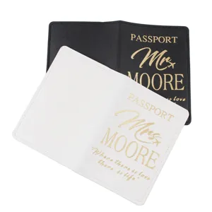 Conjunto de funda para pasaporte de pareja de piel PU estampado en caliente organizador
