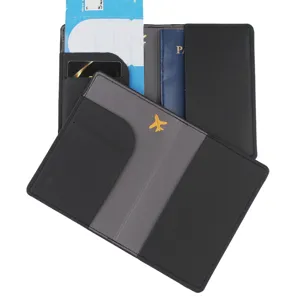 Étui de passeport en cuir PU organisateur de documents de voyage avec broderie avion.