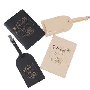 PU leather travel passport holder and luggage tag set, 4-piece set for vacation and honeymoon.