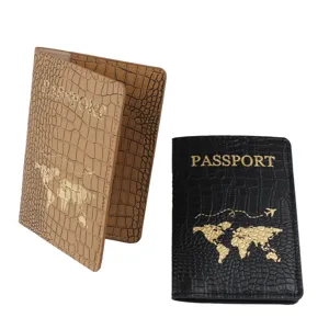 PU Leder Reisepasshülle mit Krokodilmuster und Weltkarte Design, klassisches 2er Set Design.