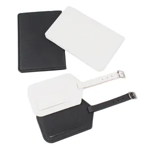 Conjunto de funda para pasaporte de cuero PU y etiqueta de equipaje negro blanco