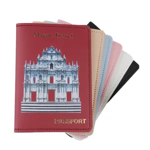 PU Leder Reisepass Hülle Reise Portemonnaie Kreditkarten Etui Set mit Macau Motiv farbig