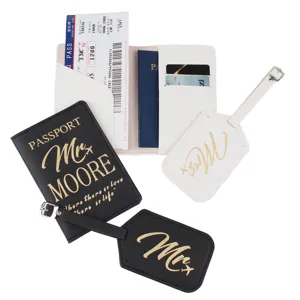 Funda Para Pasaporte Y Etiqueta De Equipaje Mr And Mrs De Cuero PU Cartera De Viaje Cubierta De Pasaporte Regalo De Boda Para Parejas