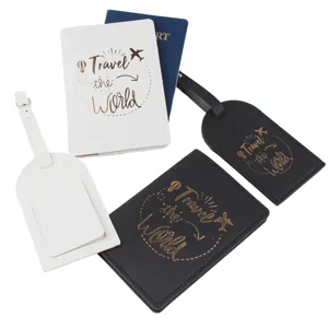 PU leather passport holder and luggage tag travel set, durable 4-piece passport cover travel set.