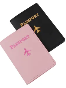 PU Leather Passport Holder Luggage Tag Set Embroidery Airplane Pattern Travel Document Organizer Card Case Men Women