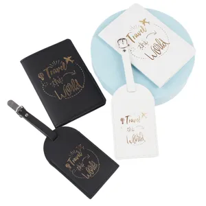 PU leather travel set with passport holder and luggage tag for honeymoon wedding souvenir.