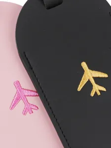 PU leather passport holder with cute airplane embroidery, durable card cover for travel.