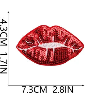 Patch à paillettes rouges lèvres brodé vêtement réparation badge taille 7.3x4.3cm chic
