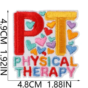 Color blocked PT letter embroidered patch for clothing, DIY hoodie hat backpack decor.