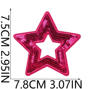 Ecusson brode etoile a paillettes roses pour decoration DIY de vetements, env. 7.8x7.5cm.