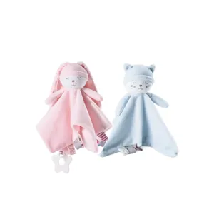 Soft baby comfort blankie plush toy set with soothing teething ring for newborn infants