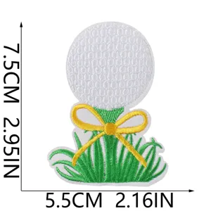 Écusson brodé de balle de golf avec nœud et herbe, patch thermocollant décoratif pour vêtements.