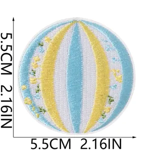 Round beach ball embroidered patch DIY iron on clothing decorative applique badge 5.5cm