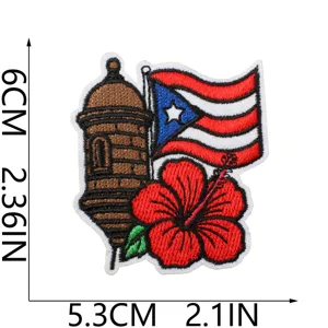 Puerto Rico Bestickter Aufnäher mit Flagge und Schloss für stilvolle Kleidung Dekoration.