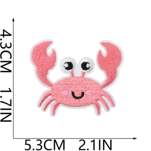 Süßer rosa Krabbe bestickter Bügelflicken für Kleidung DIY Dekoration, ca. 5.3x4.3cm.