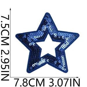 Écusson brodé étoile à paillettes bleue applique pour décoration de vêtements DIY 7.8cm