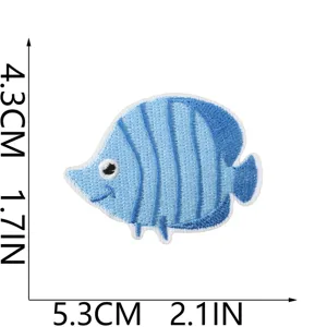 Blauer fisch bestickter aufnäher niedliches ozean tier aufbügel kleidung zubehör applikation