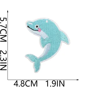 Süßer blauer Delfin Stickerei Aufnäher, Kleidung DIY Applikation, Stoff Abzeichen, 5.7x4.8cm