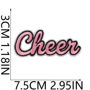 Pink cheer embroidered patch iron on badge applique clothing accessory 7.5x3cm size