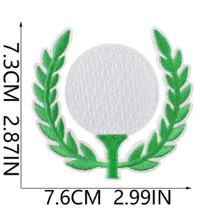 Patch brodé de golf avec motif de couronne de feuilles vertes, idéal pour vêtements et vestes DIY.