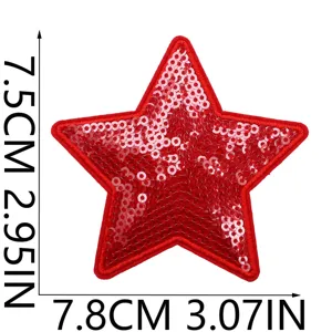 Patch brodé étoile à sequin rouge pour décoration de vêtements vestes sacs DIY 7.8x7.5cm