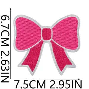 Pink bow embroidered patch for clothing, DIY jeans and backpacks, iron on decorative applique.