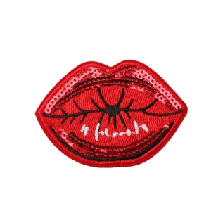Patch brodé lèvres rouges à sequins pour vêtements vestes sacs écusson de réparation DIY.