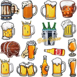 Summer Beer Embroidery Cloth Patches Cute Beer Glass Barrel Applique Iron On Sew On Badges For Clothing DIY Decoration