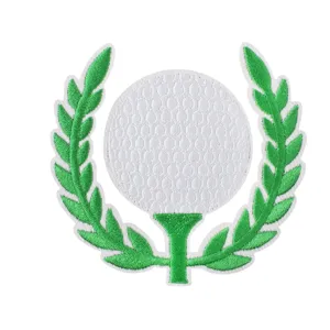 Ecusson brode de golf avec couronne de lauriers et balle thermocollant pour vetements