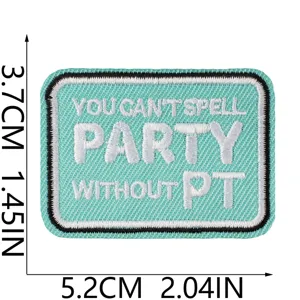 Mint green embroidered patch with PT letters, stylish streetwear DIY clothing accessory.
