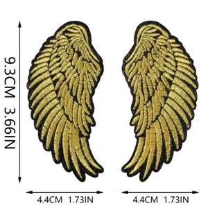Golden embroidered angel wings patch DIY clothing backpack decorative applique 2pcs set