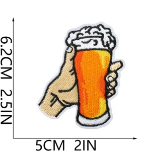 Close-up detail of a beer glass embroidery patch showing clean stitching and vibrant colors.