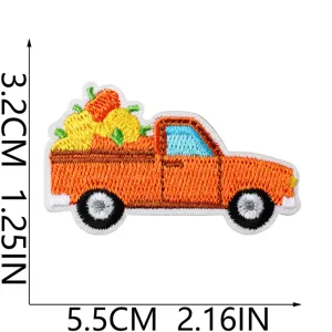 Autumn pumpkin pickup truck embroidery patch DIY clothing repair decorative applique 5.5cm