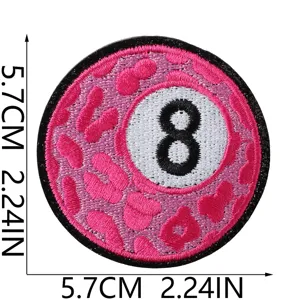 Pink leopard print number 8 ball embroidered iron on patch for denim jackets and hats DIY.