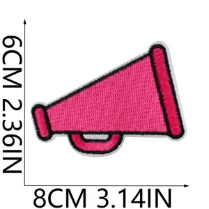 Pink megaphone embroidered patch, cute iron-on badge for jeans, bags, and DIY clothing decoration.