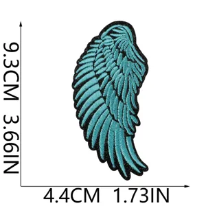 Teal embroidered angel wing patch for clothing DIY repair and decoration, size 9.3x4.4cm.