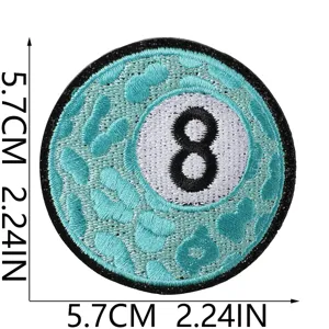 Round 8-ball embroidered patch turquoise leopard pattern iron-on DIY jacket decor badge
