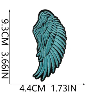 Blue leather angel wing embroidered patch for clothing DIY crafts decoration detail view