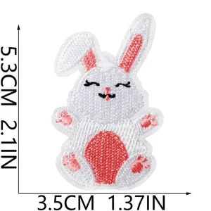 Süßer weißer Kaninchen Bestickter Aufnäher DIY Kleidung Reparatur Abzeichen 5.3x3.5cm