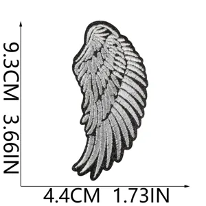 Black and silver embroidered angel wing patch DIY craft canvas bag accessory 9.3x4.4cm