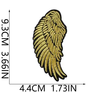 Golden leather angel wing embroidered patch iron on badge for canvas bag DIY craft repair.