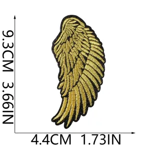 Gold angel wing embroidered patch iron on badge fabric applique for clothing DIY decoration
